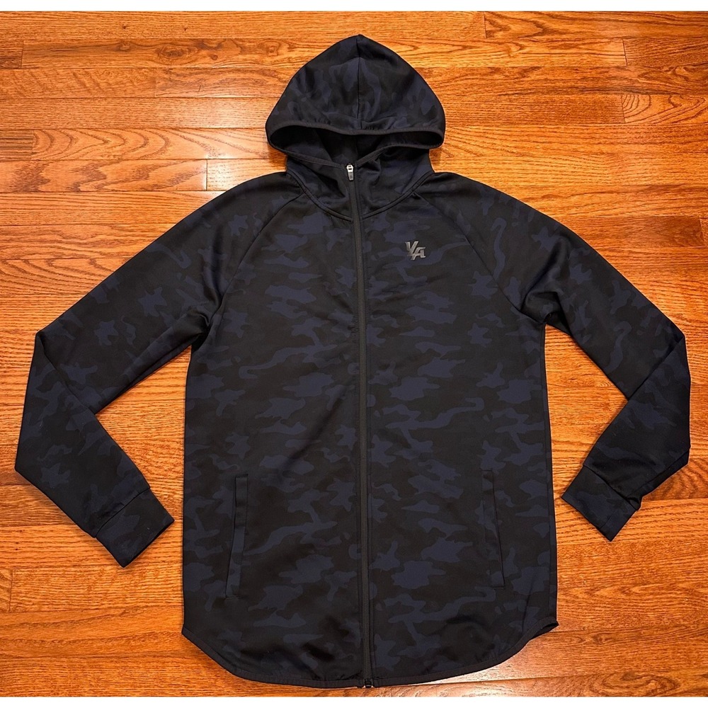YoungLA Full Zip Hoodie Mens XL Performance Blue Black Camo Athletic Stretch